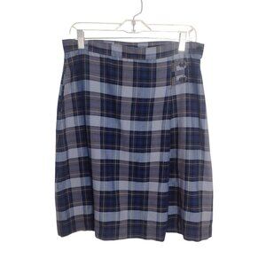 Lands End Tartan Plaid Pleated Skirt Blue 10 Academia Uniform Pockets Schoolgirl